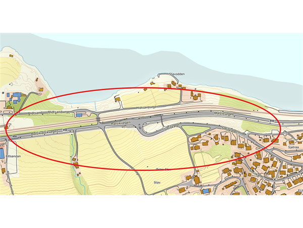 Kart som viser hvor veilysene som skal utbedres ligger. Kartgrafikk