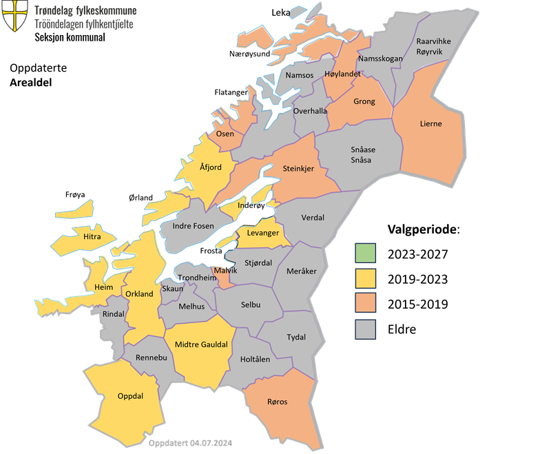 Kommuner i Trøndelag med kommuneplan arealdel