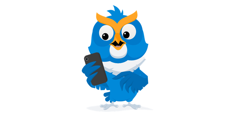 VIS logo. Ugle som bruker mobiltelefon InSchool logo. Ugle som bruker mobiltelefon