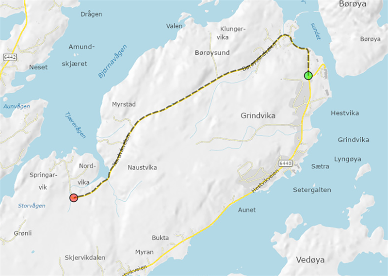 Kartoversikt Kartoversikt over fylkesveg i Børøysund. Kartgrafikk