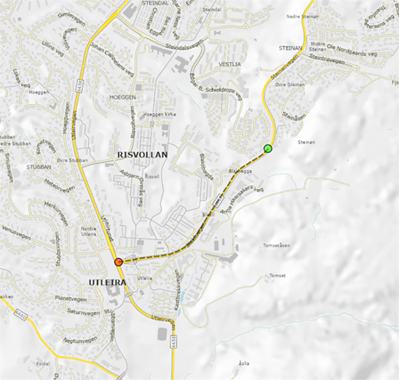 Kart over Blaklivegen - Steinanvegen