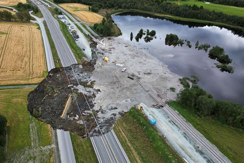 Ras på E6 ved Nesvatnet i Levanger kommune. Bilde