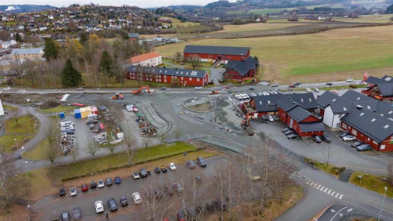 Oversiktsbilde over rundkjøring i Levanger. Bilde
